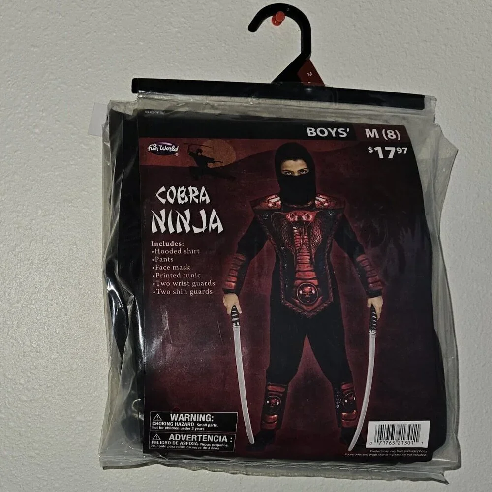 NEW Cobra Ninja Costume Halloween Boys Medium 8 Shirt Pants Tunic Mask Guard Red